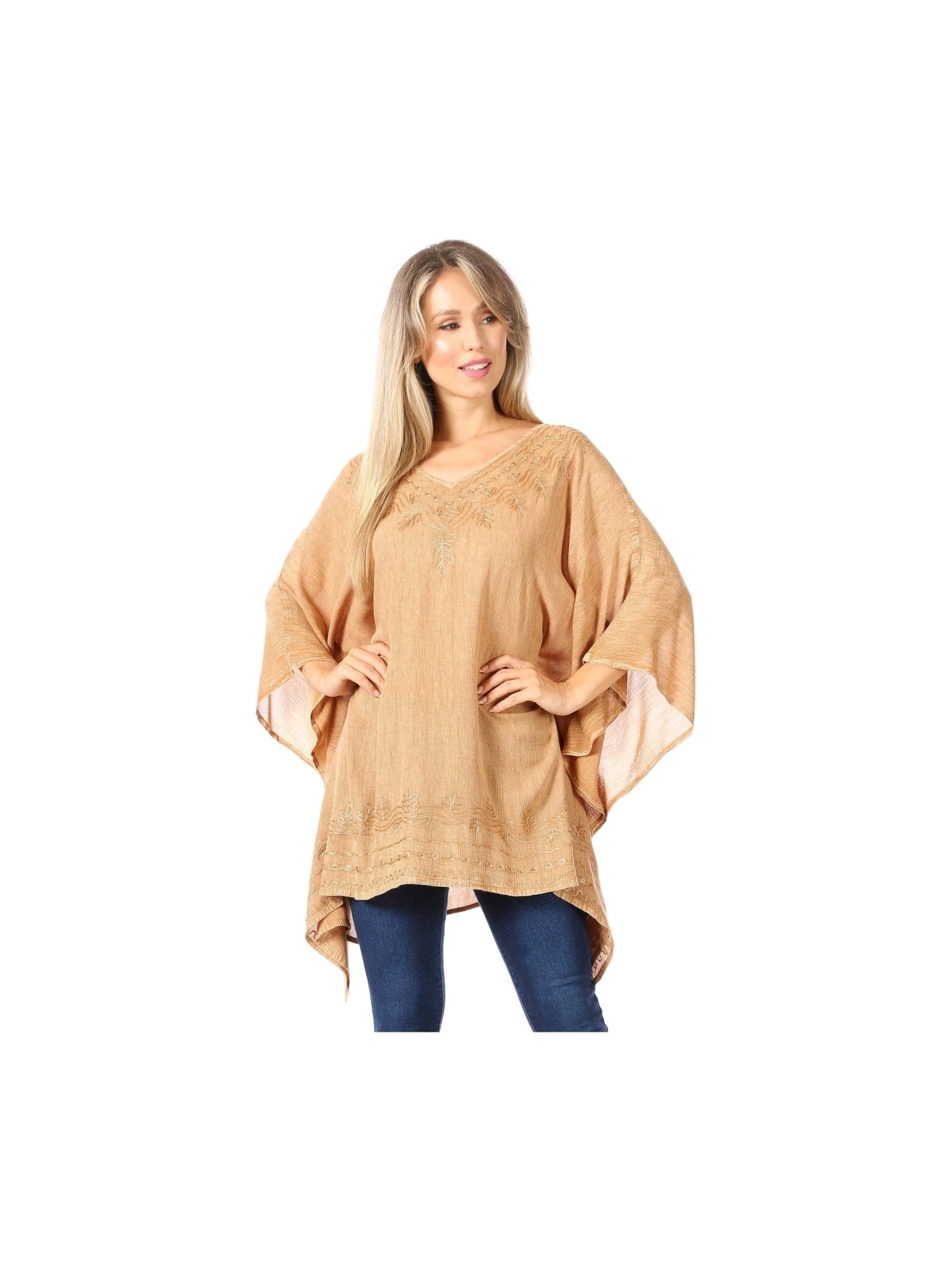 Sakkas Wren Lightweight Circle Poncho Top Blouse With Detailed Embroidery - Courbe et Compagnie