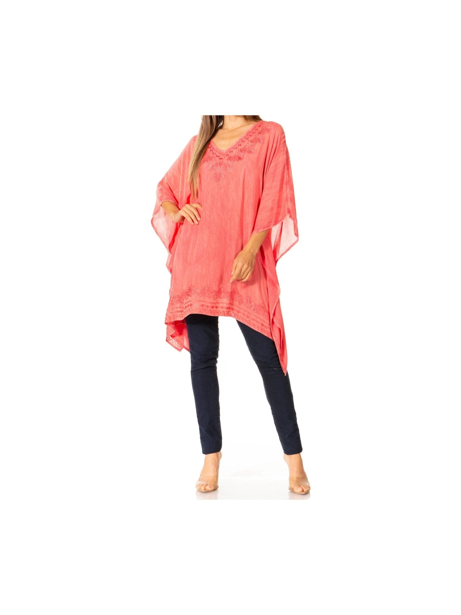 Sakkas Wren Lightweight Circle Poncho Top Blouse With Detailed Embroidery - Courbe et Compagnie