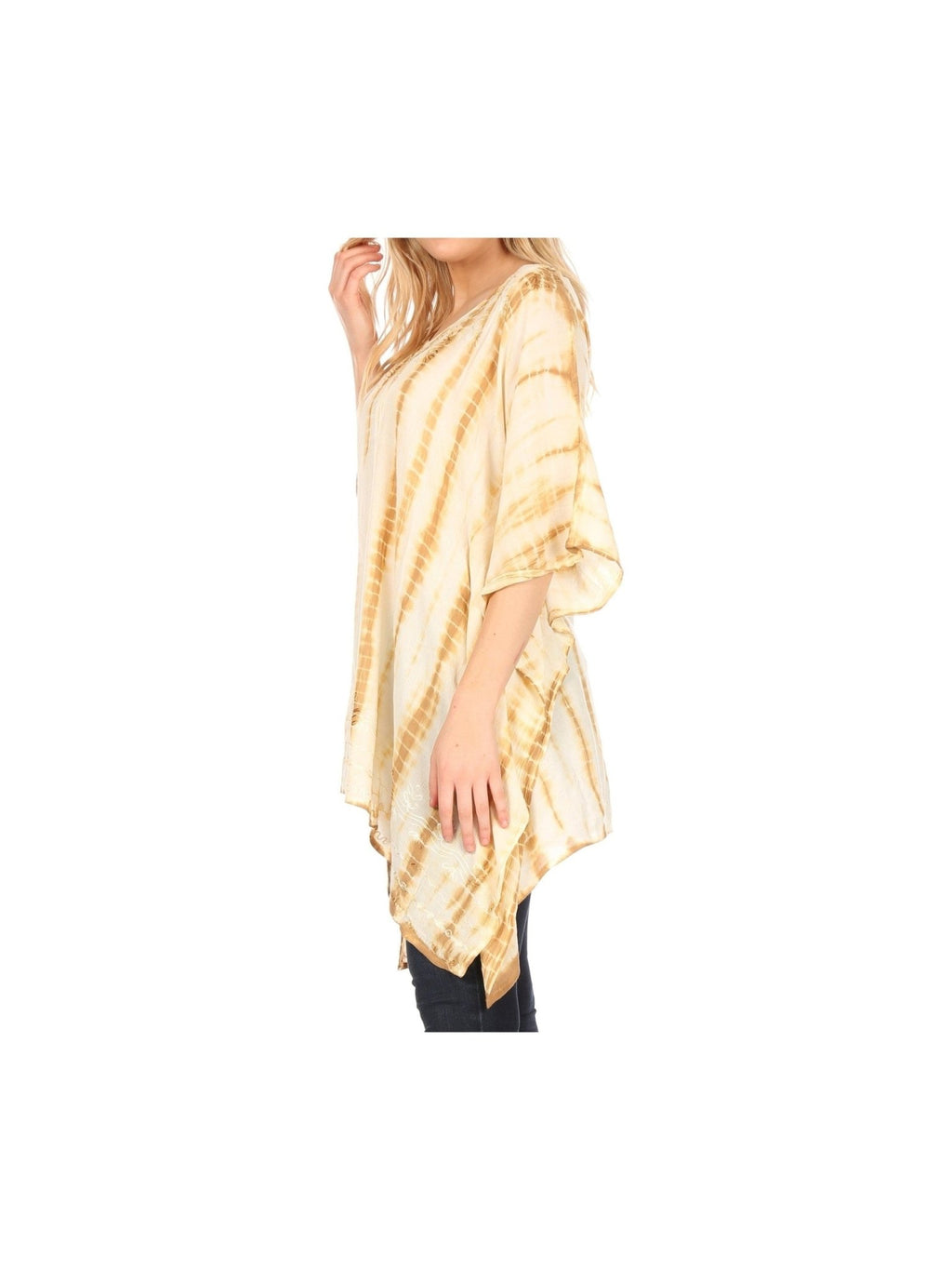 Sakkas Wren Lightweight Circle Poncho Top Blouse With Detailed Embroidery - Courbe et Compagnie