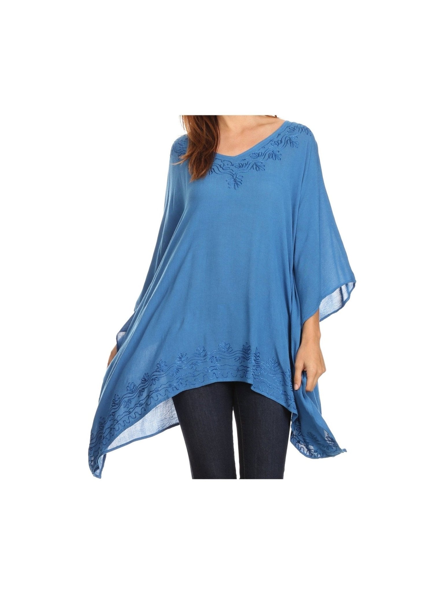Sakkas Wren Lightweight Circle Poncho Top Blouse With Detailed Embroidery - Courbe et Compagnie