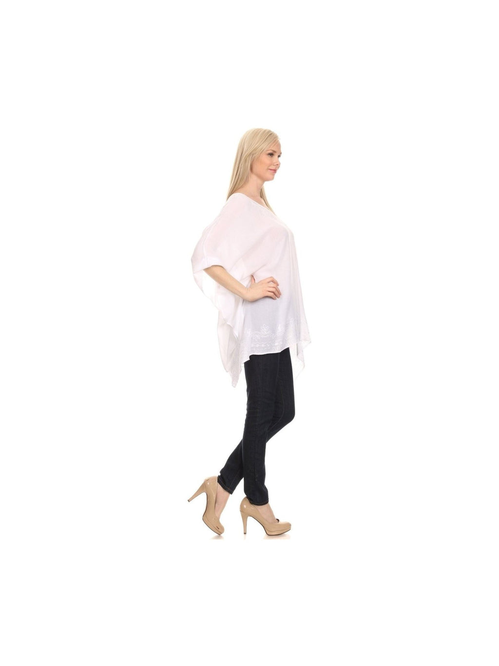 Sakkas Wren Lightweight Circle Poncho Top Blouse With Detailed Embroidery - Courbe et Compagnie