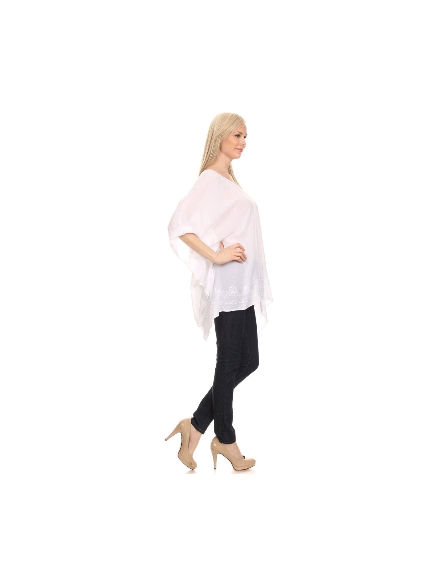 Sakkas Wren Lightweight Circle Poncho Top Blouse With Detailed Embroidery - Courbe et Compagnie