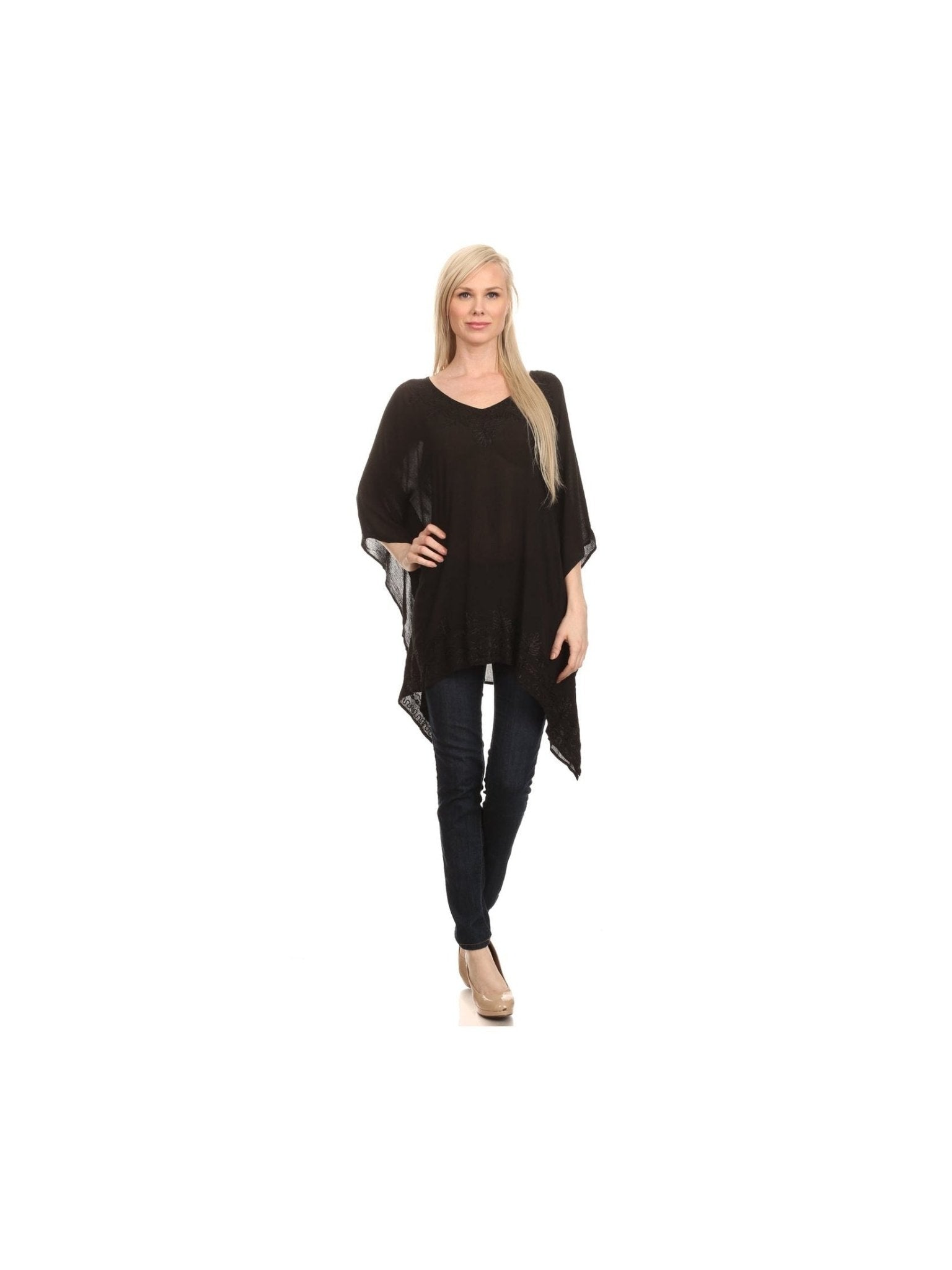 Sakkas Wren Lightweight Circle Poncho Top Blouse With Detailed Embroidery - Courbe et Compagnie
