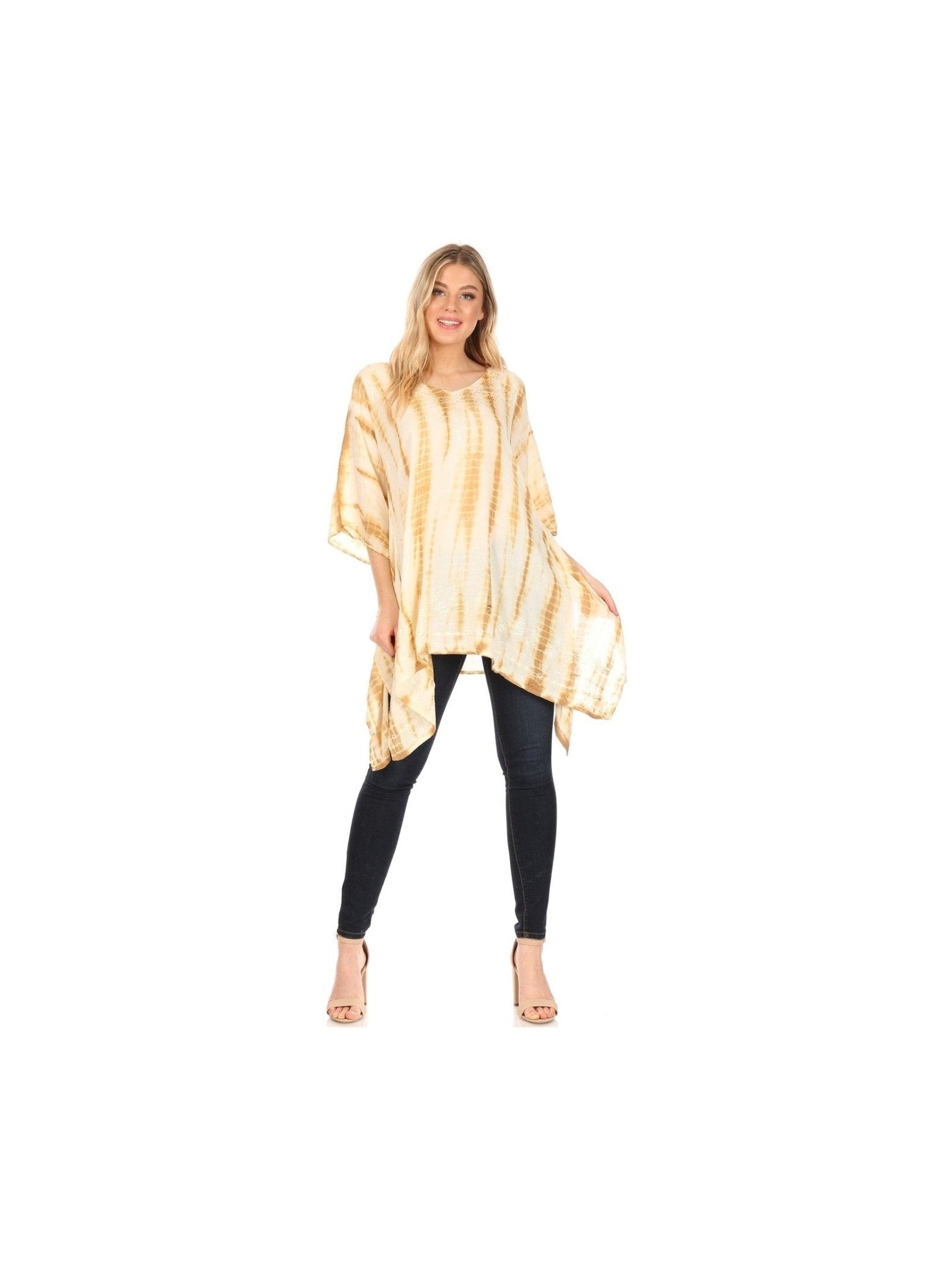 Sakkas Wren Lightweight Circle Poncho Top Blouse With Detailed Embroidery - Courbe et Compagnie