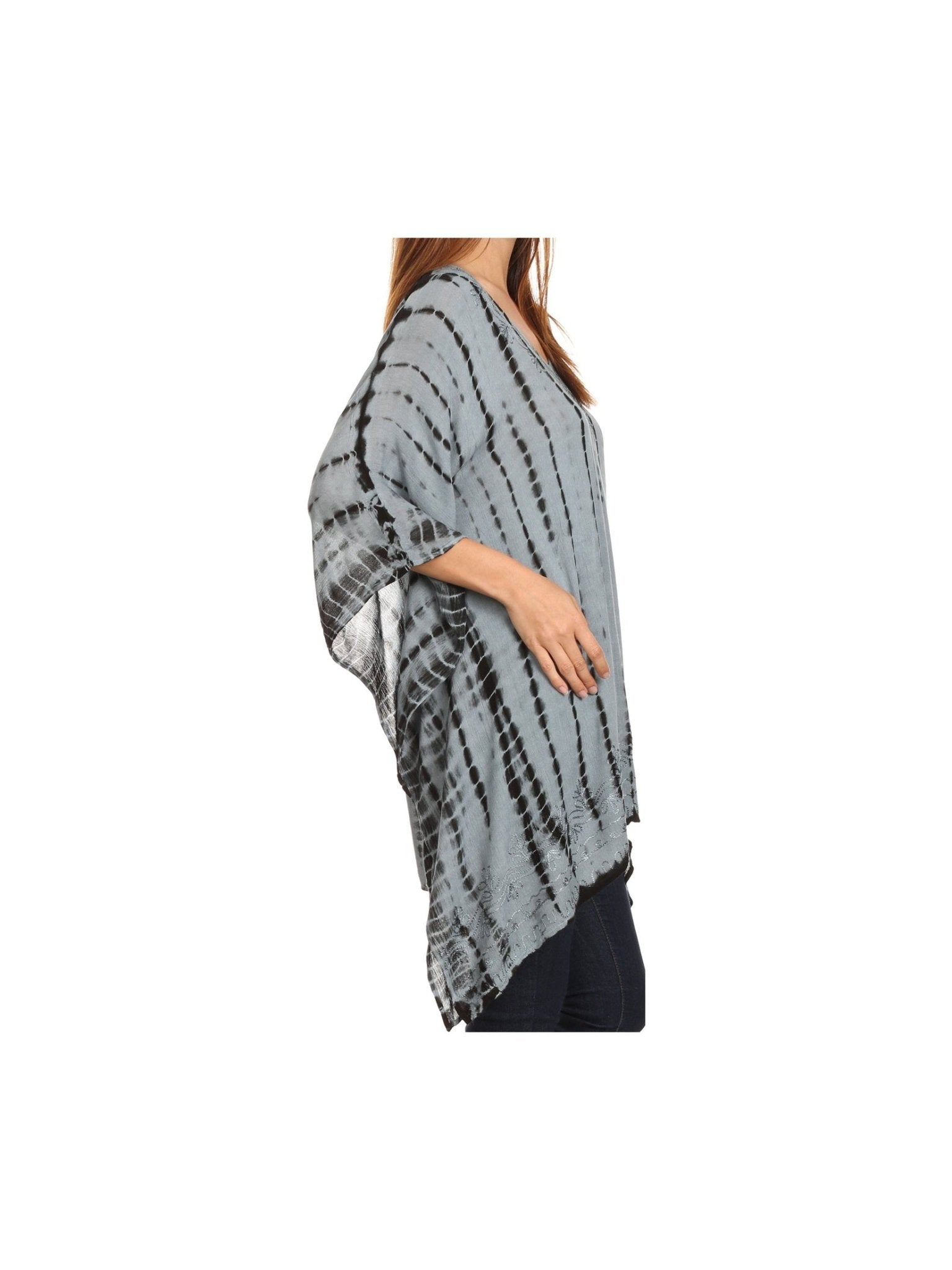 Sakkas Wren Lightweight Circle Poncho Top Blouse With Detailed Embroidery - Courbe et Compagnie