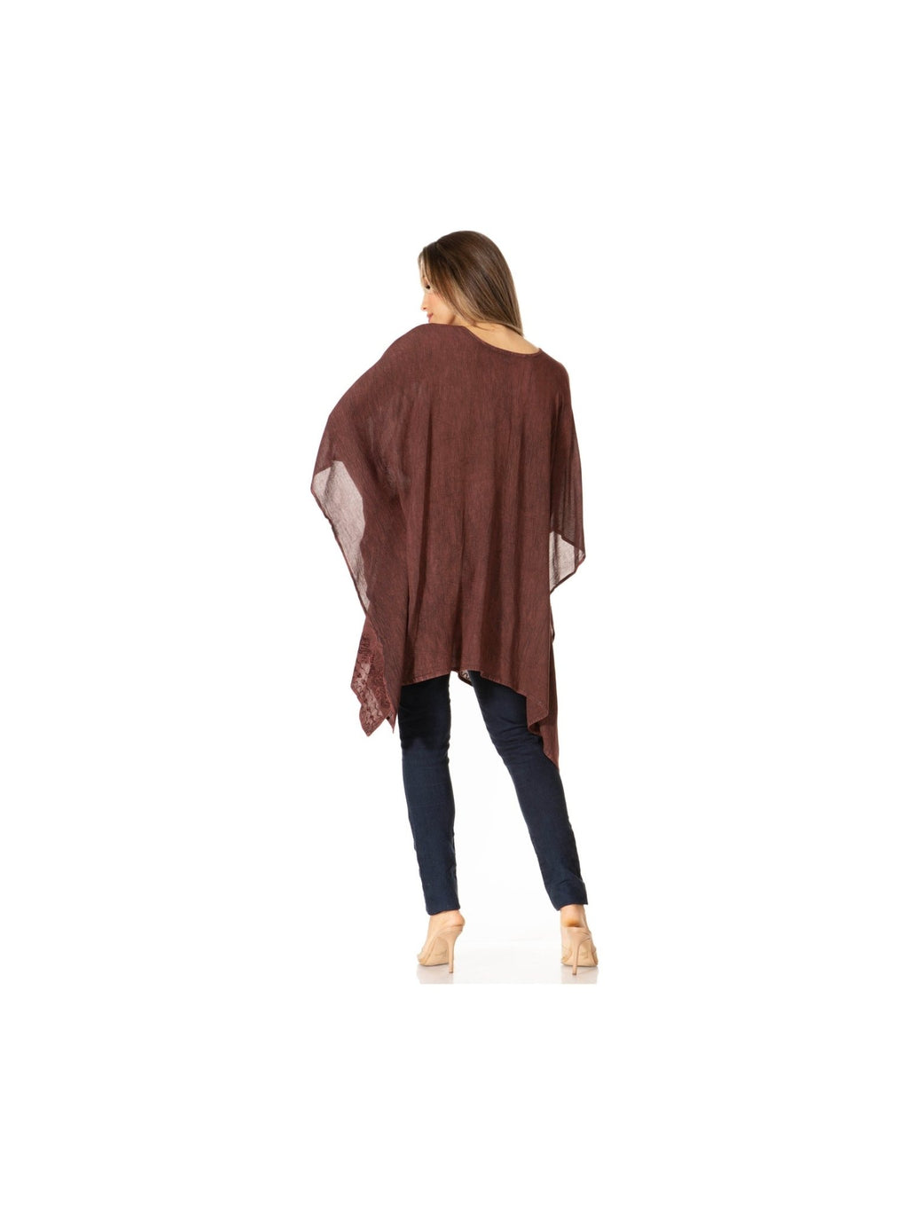 Sakkas Wren Lightweight Circle Poncho Top Blouse With Detailed Embroidery - Courbe et Compagnie