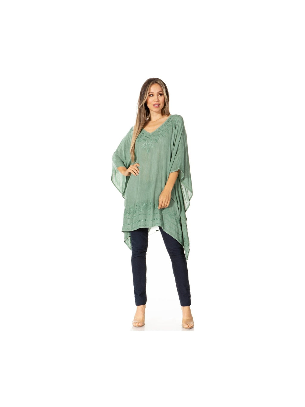 Sakkas Wren Lightweight Circle Poncho Top Blouse With Detailed Embroidery - Courbe et Compagnie
