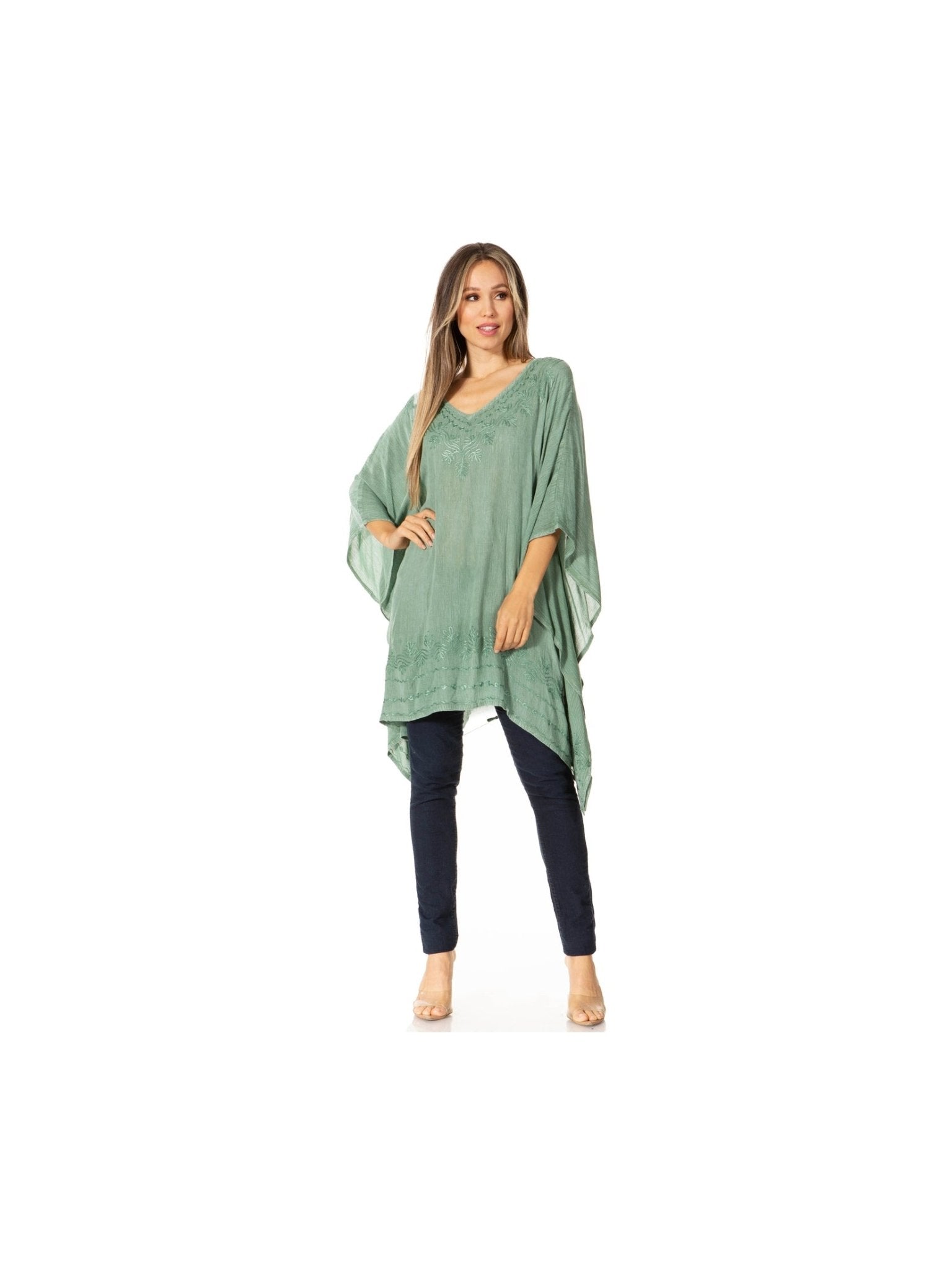 Sakkas Wren Lightweight Circle Poncho Top Blouse With Detailed Embroidery - Courbe et Compagnie