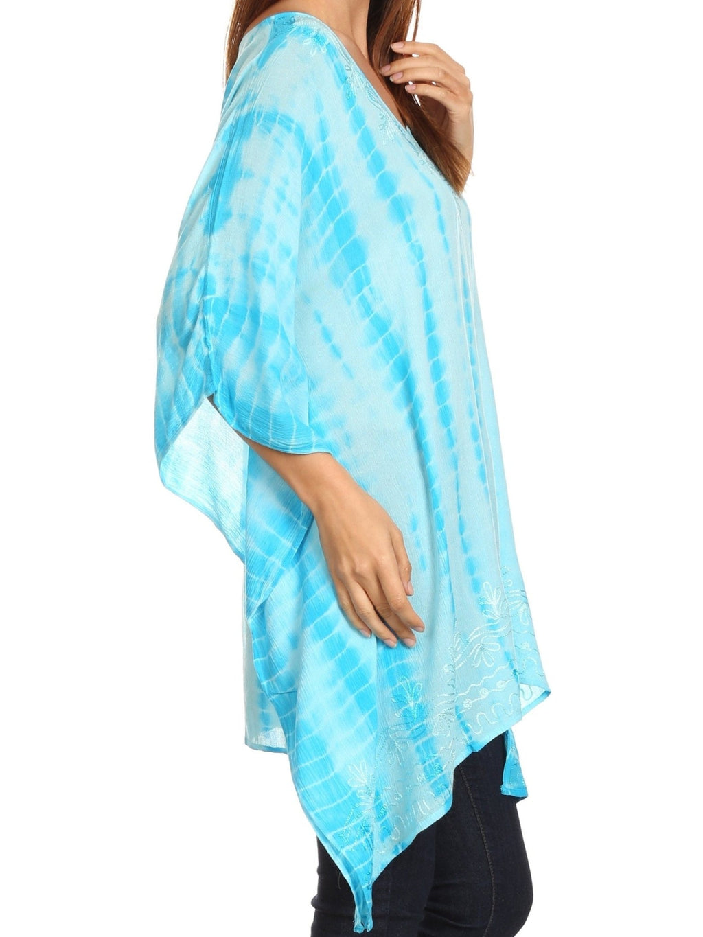 Sakkas Wren Lightweight Circle Poncho Top Blouse With Detailed Embroidery - Courbe et Compagnie