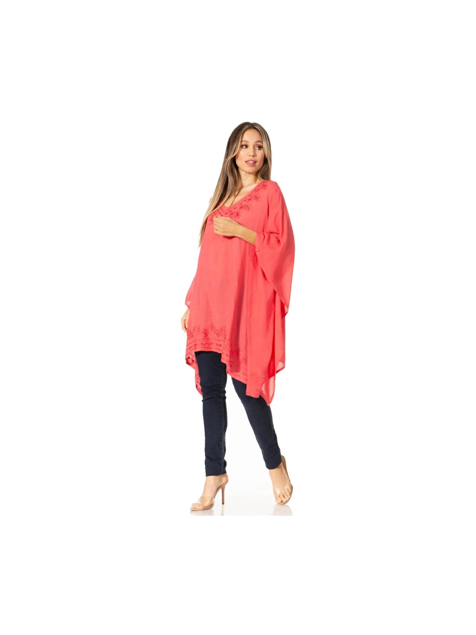Sakkas Wren Lightweight Circle Poncho Top Blouse With Detailed Embroidery - Courbe et Compagnie