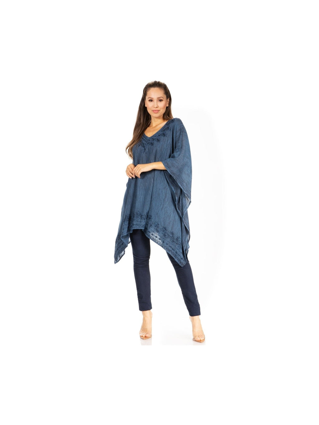 Sakkas Wren Lightweight Circle Poncho Top Blouse With Detailed Embroidery - Courbe et Compagnie