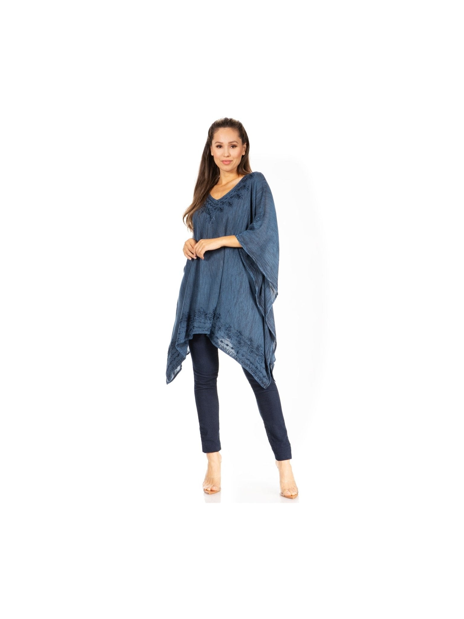 Sakkas Wren Lightweight Circle Poncho Top Blouse With Detailed Embroidery - Courbe et Compagnie