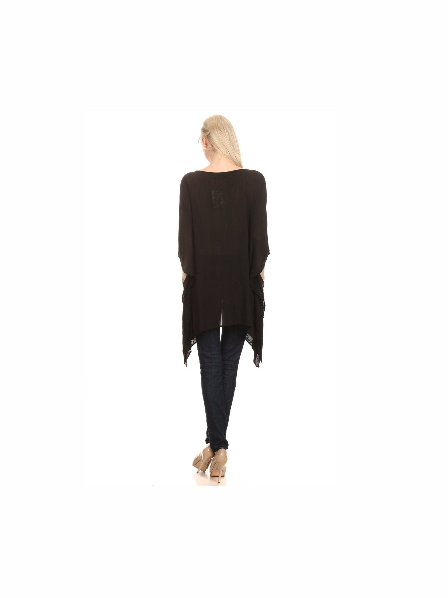 Sakkas Wren Lightweight Circle Poncho Top Blouse With Detailed Embroidery - Courbe et Compagnie