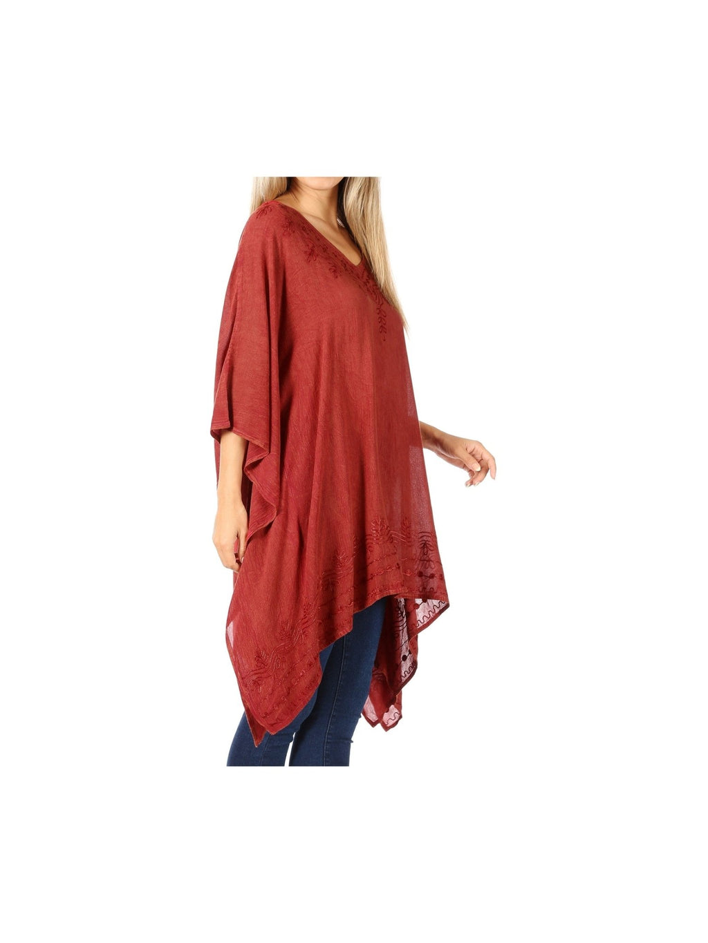 Sakkas Wren Lightweight Circle Poncho Top Blouse With Detailed Embroidery - Courbe et Compagnie