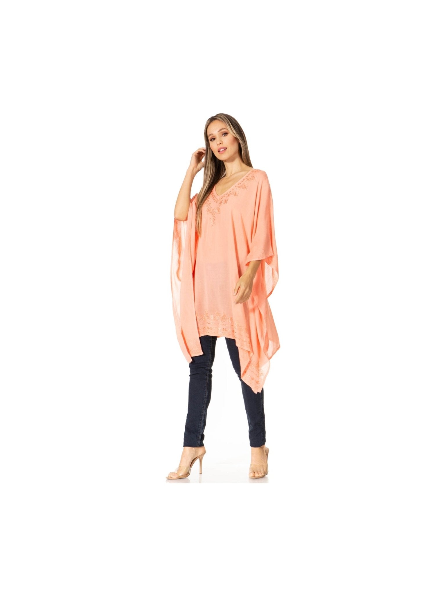 Sakkas Wren Lightweight Circle Poncho Top Blouse With Detailed Embroidery - Courbe et Compagnie