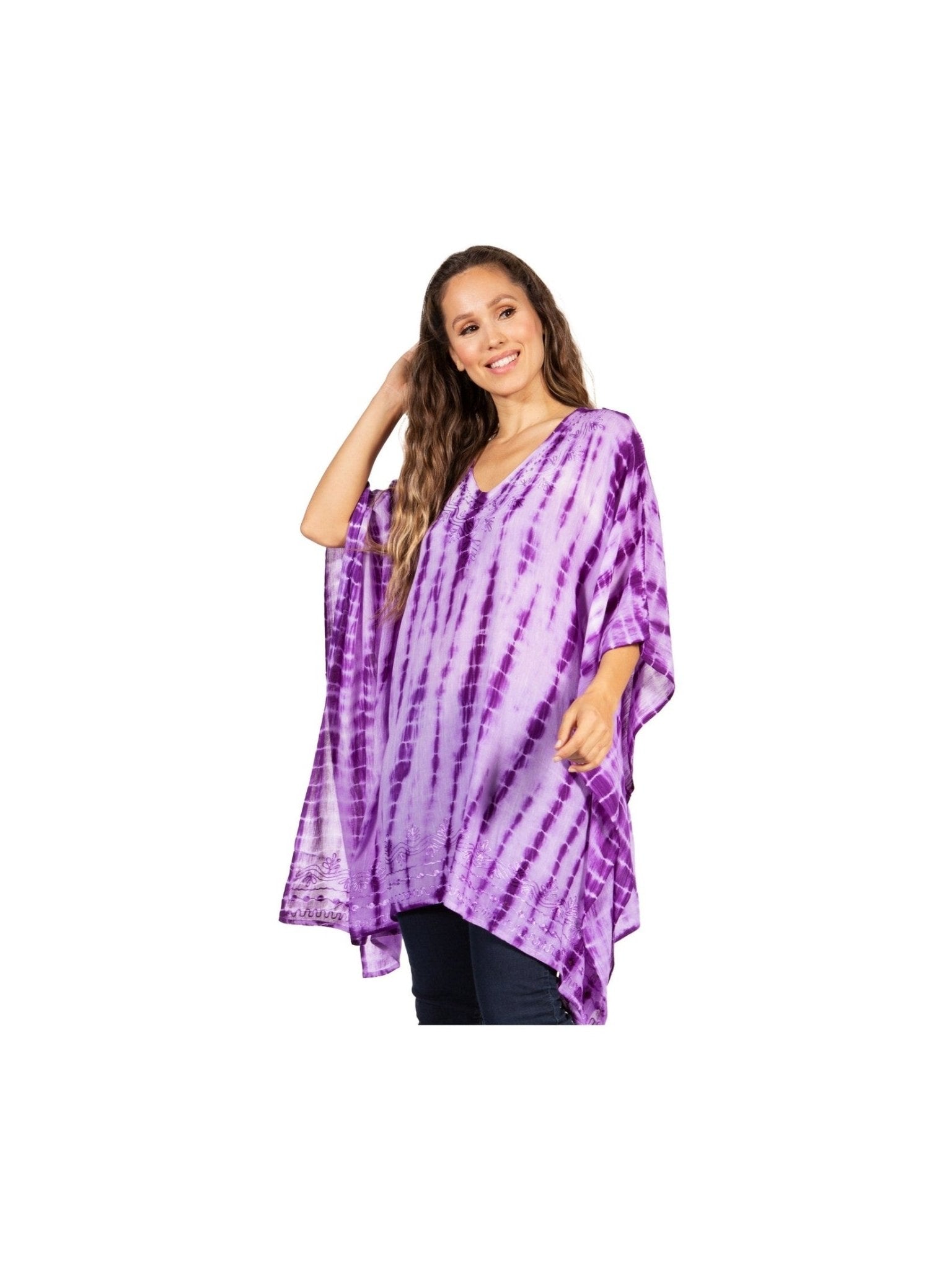 Sakkas Wren Lightweight Circle Poncho Top Blouse With Detailed Embroidery - Courbe et Compagnie