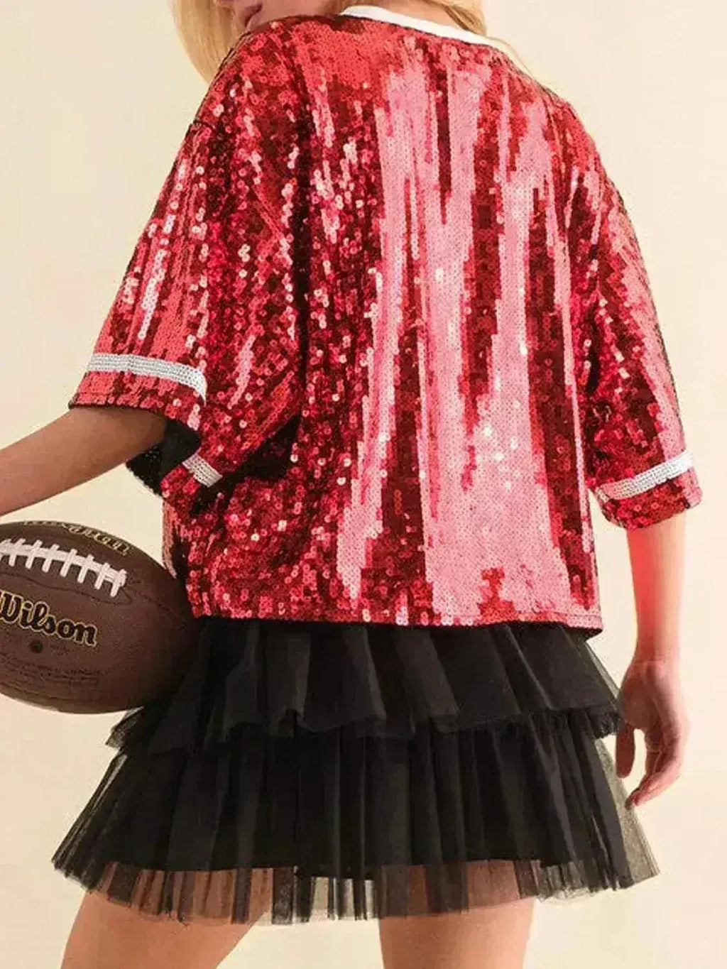 Sequin Football Top - Sparkling Half-Sleeve Blouse | Femstylo - Courbe et Compagnie