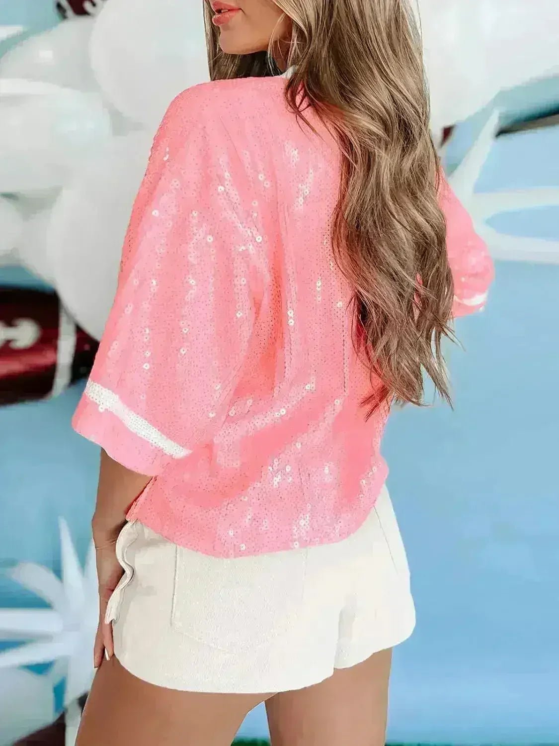 Sequin Football Top - Sparkling Half-Sleeve Blouse | Femstylo - Courbe et Compagnie