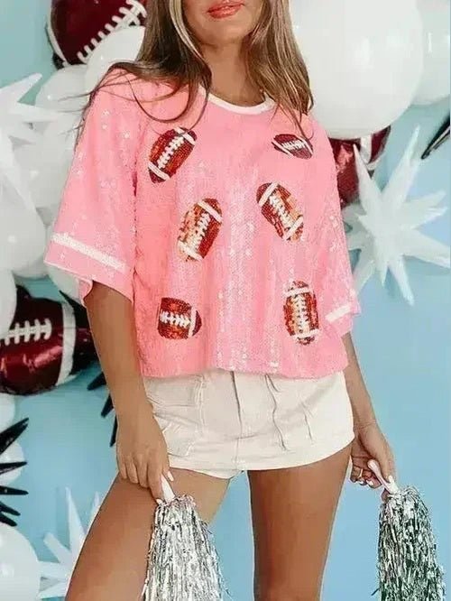 Sequin Football Top - Sparkling Half-Sleeve Blouse | Femstylo - Courbe et Compagnie