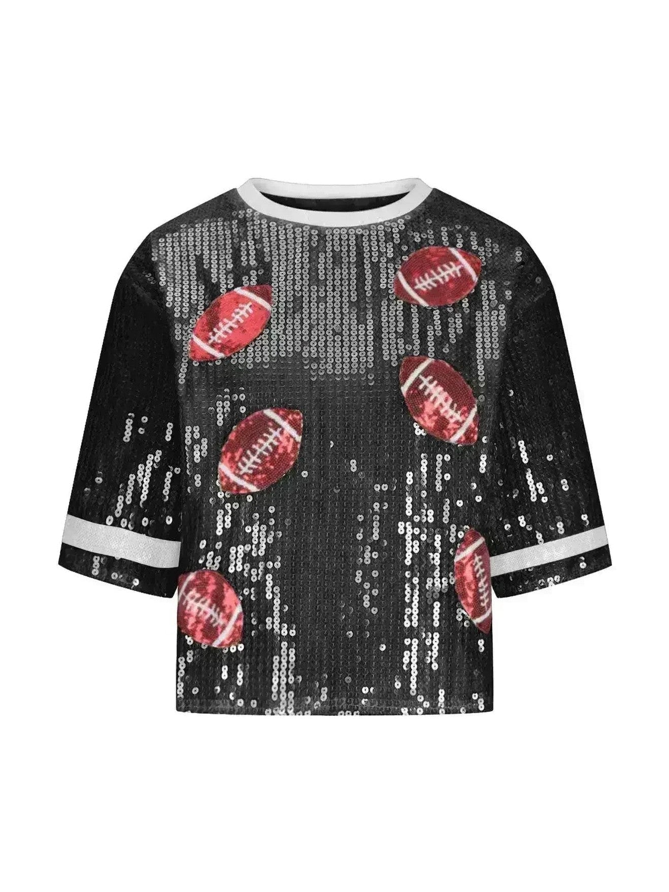 Sequin Football Top - Sparkling Half-Sleeve Blouse | Femstylo - Courbe et Compagnie