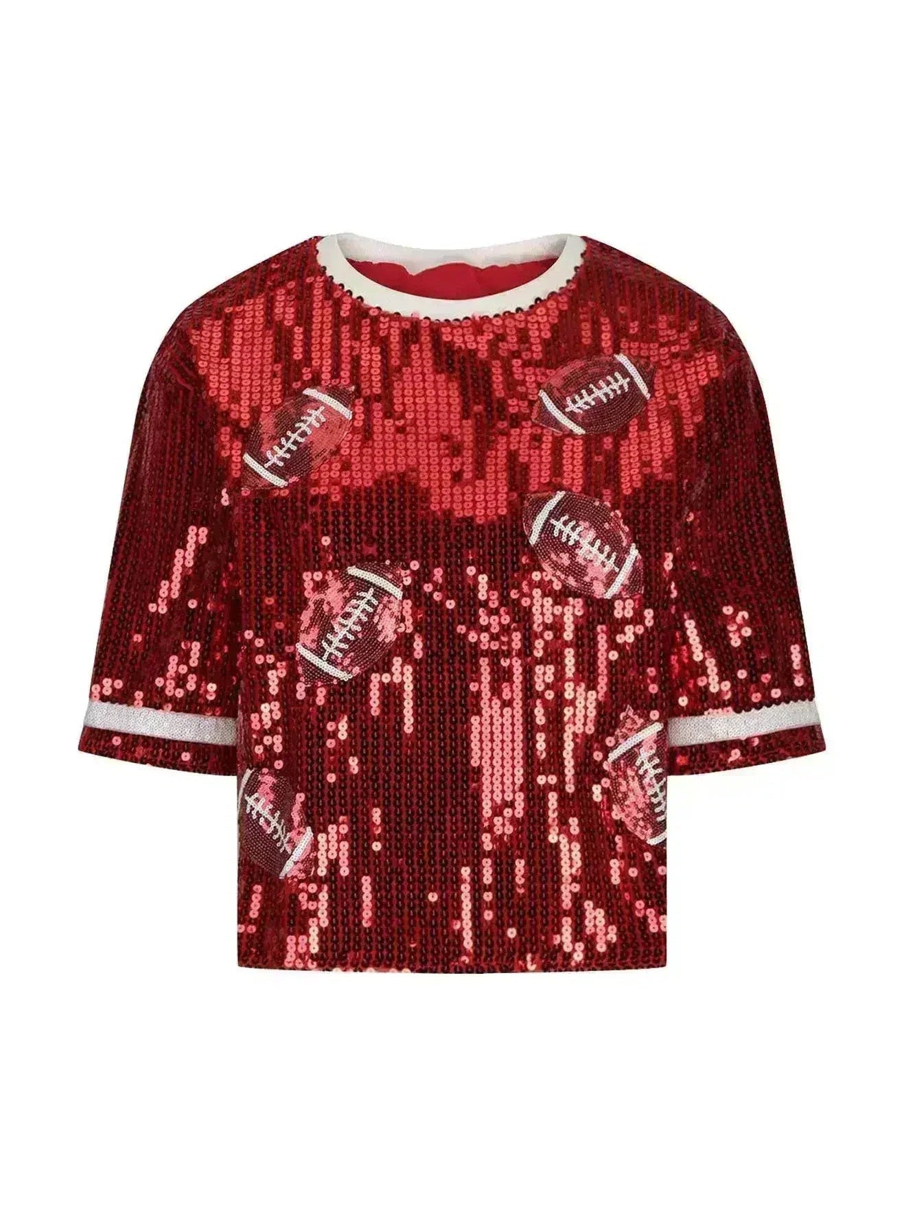 Sequin Football Top - Sparkling Half-Sleeve Blouse | Femstylo - Courbe et Compagnie