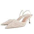 Sexy Pointed Toe Mesh Embroider High Heels for ladies Elegant String Bead pumps Summer Luxury Designer Shoe Brown Heeled Sandals - Courbe et Compagnie