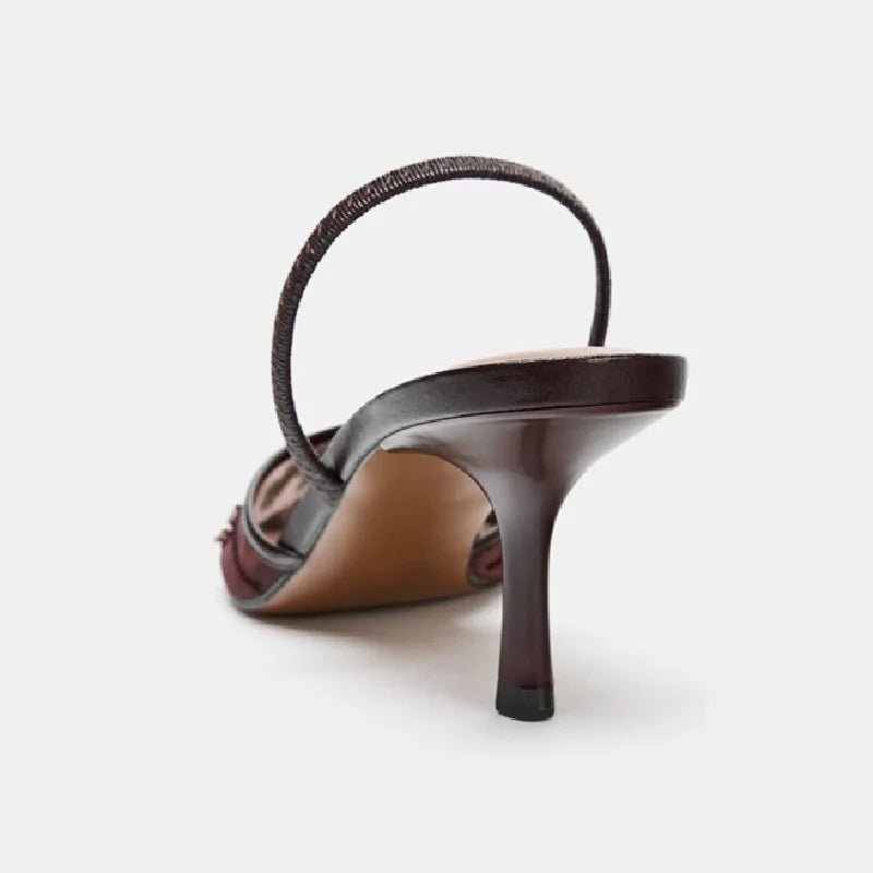 Sexy Pointed Toe Mesh Embroider High Heels for ladies Elegant String Bead pumps Summer Luxury Designer Shoe Brown Heeled Sandals - Courbe et Compagnie