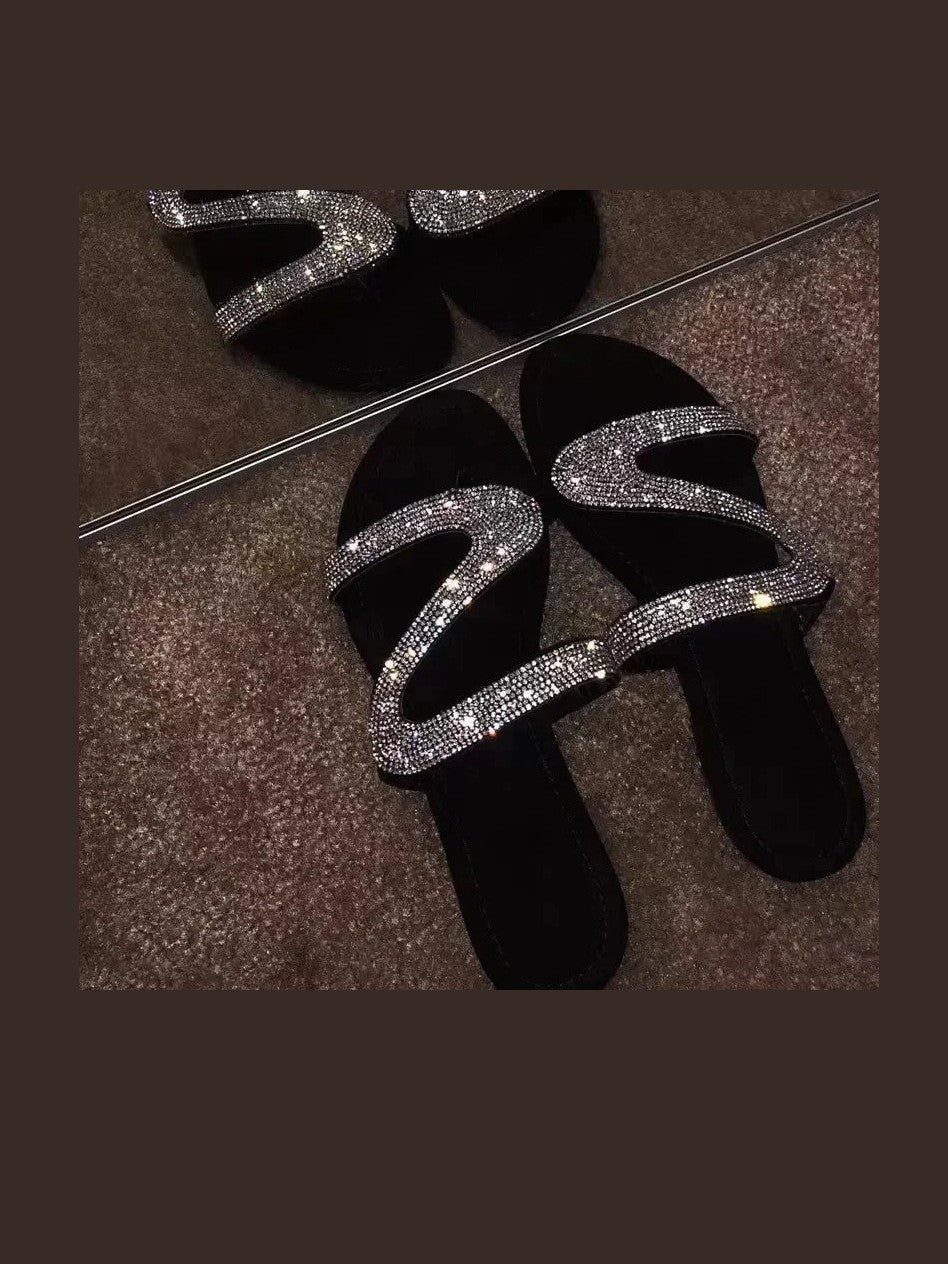 Sexy Women Sandals Summer Beach Shallow Mouth Rhinestones Ladies Fashion Show Comfortable Light Shoes Sandalias Femininas - Courbe et Compagnie