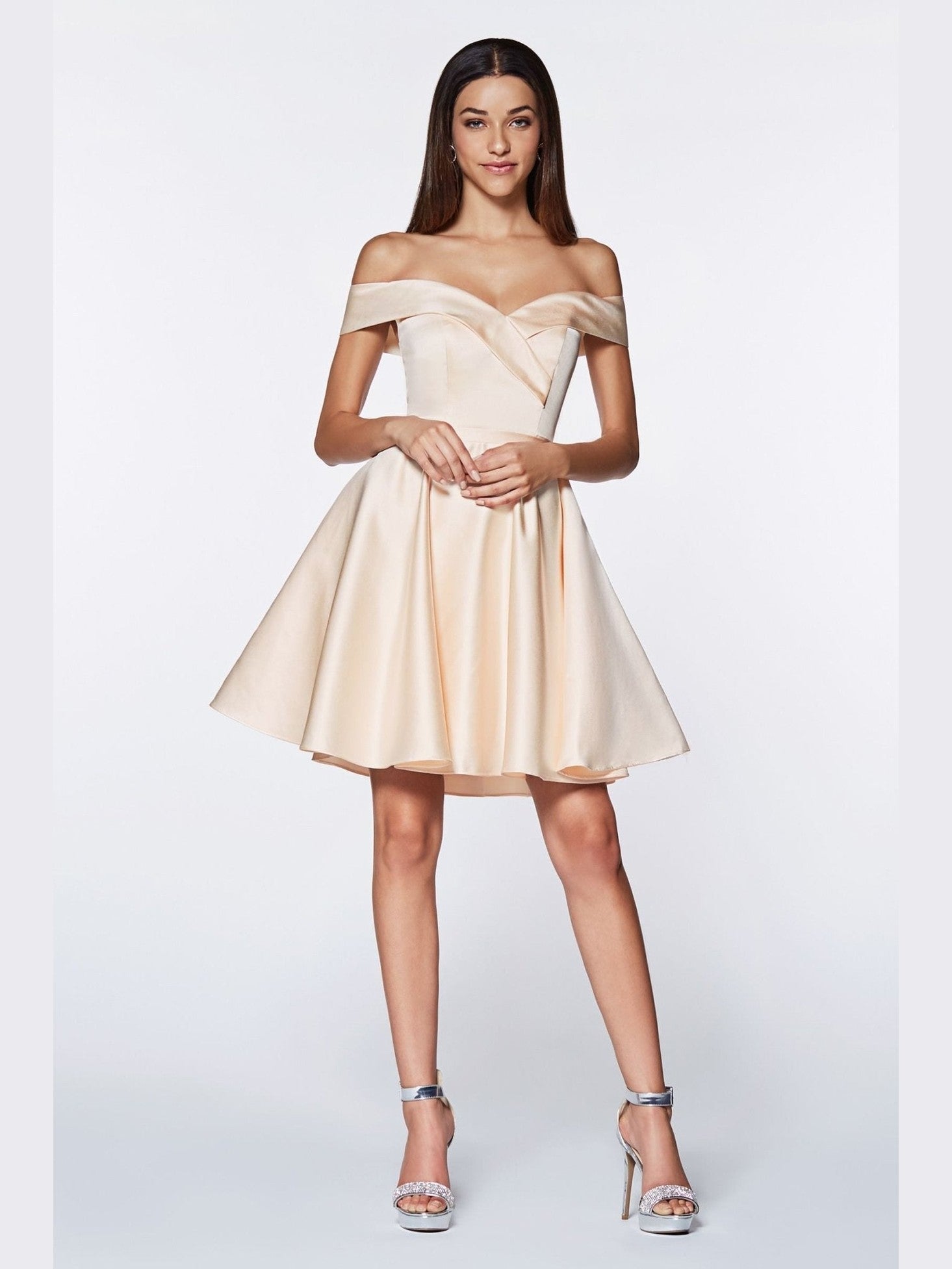Short Satin Off The Shoulder Dress - Courbe et Compagnie