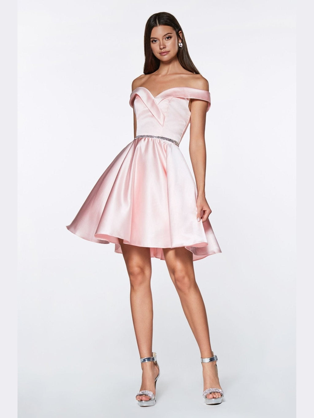 Short Satin Off The Shoulder Dress - Courbe et Compagnie