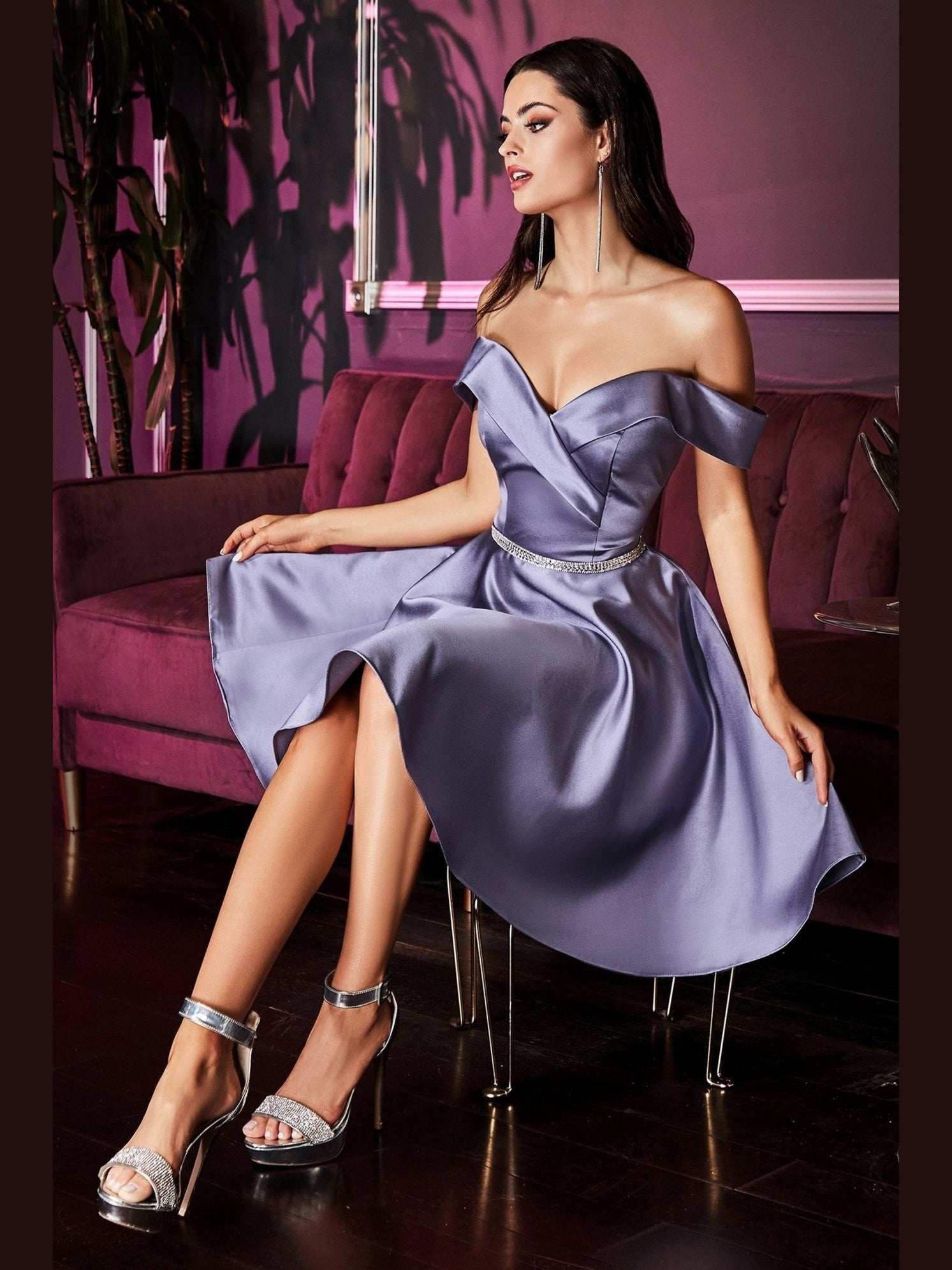 Short Satin Off The Shoulder Dress - Courbe et Compagnie