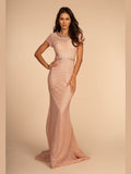 Short Sleeve Netting Mermaid Long Dress - Courbe et Compagnie
