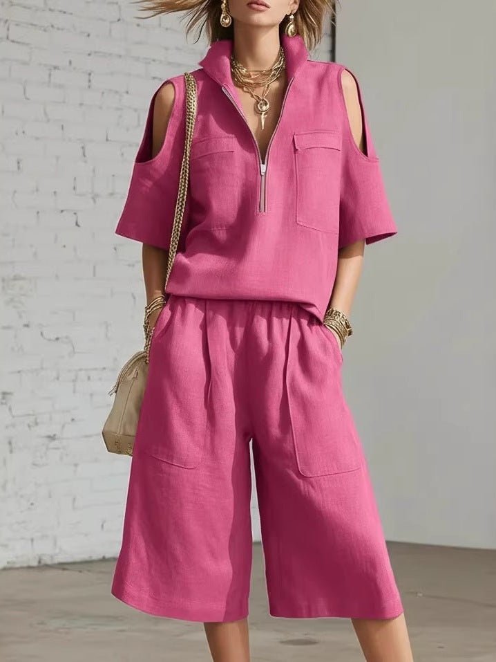 Short-Sleeve Shirt & Loose Shorts Two-Piece Set | Casual - Courbe et Compagnie