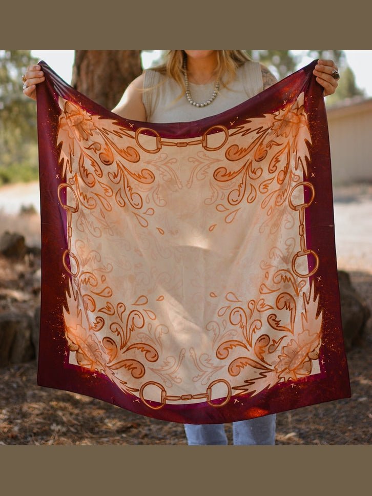 Show Day D Ring Snaffle Bit Large 100% Mulberry Silk 35x35: Wild Rag Scarf in Vintage Plum - Courbe et Compagnie