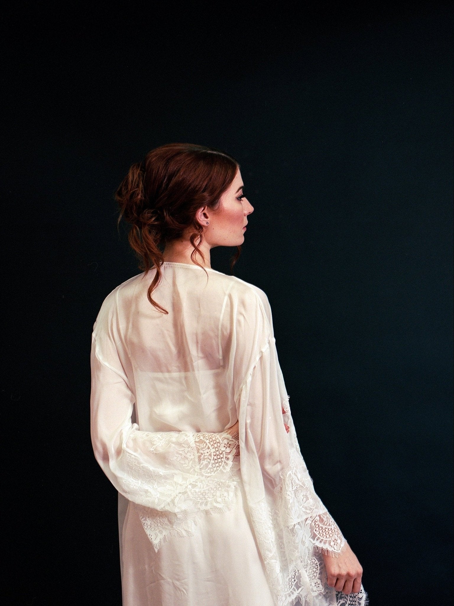 Silky Chiffon Trimmed Lace Long Lingerie Robe with Nightgown - Courbe et Compagnie