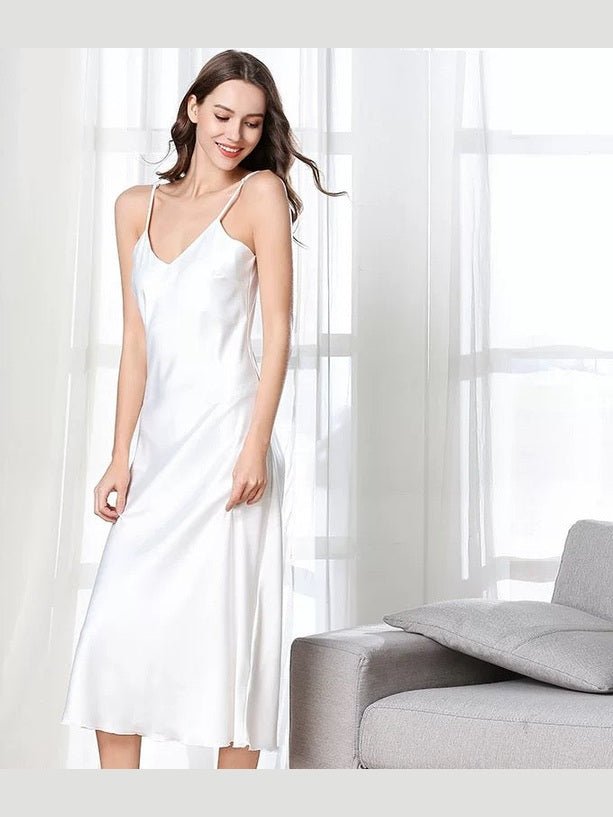 Silky Lace Tea-Length Night Dress Slip — Multiple Colors - Courbe et Compagnie