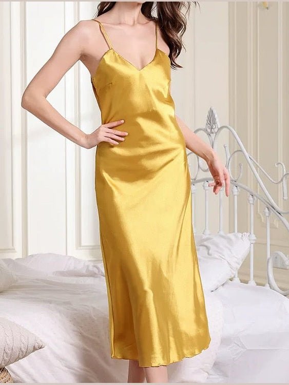 Silky Lace Tea-Length Night Dress Slip — Multiple Colors - Courbe et Compagnie