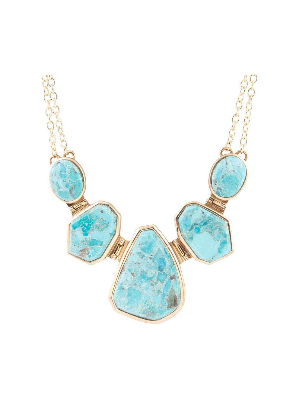 Slabs of Blue Turquoise Golden Statement Necklace - Courbe et Compagnie