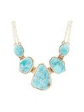 Slabs of Blue Turquoise Golden Statement Necklace - Courbe et Compagnie