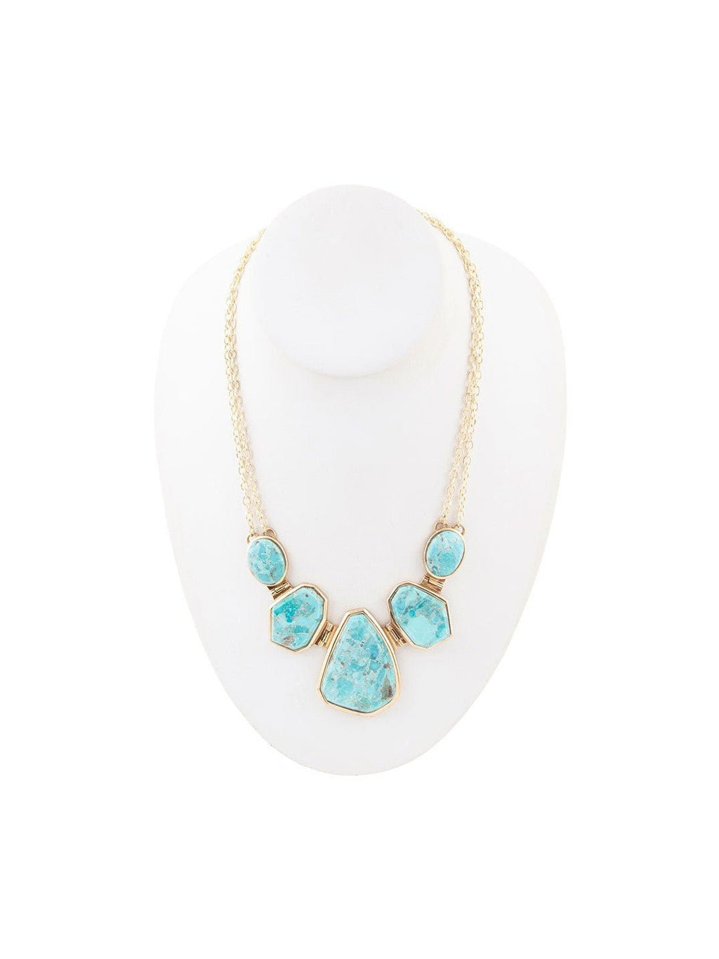 Slabs of Blue Turquoise Golden Statement Necklace - Courbe et Compagnie