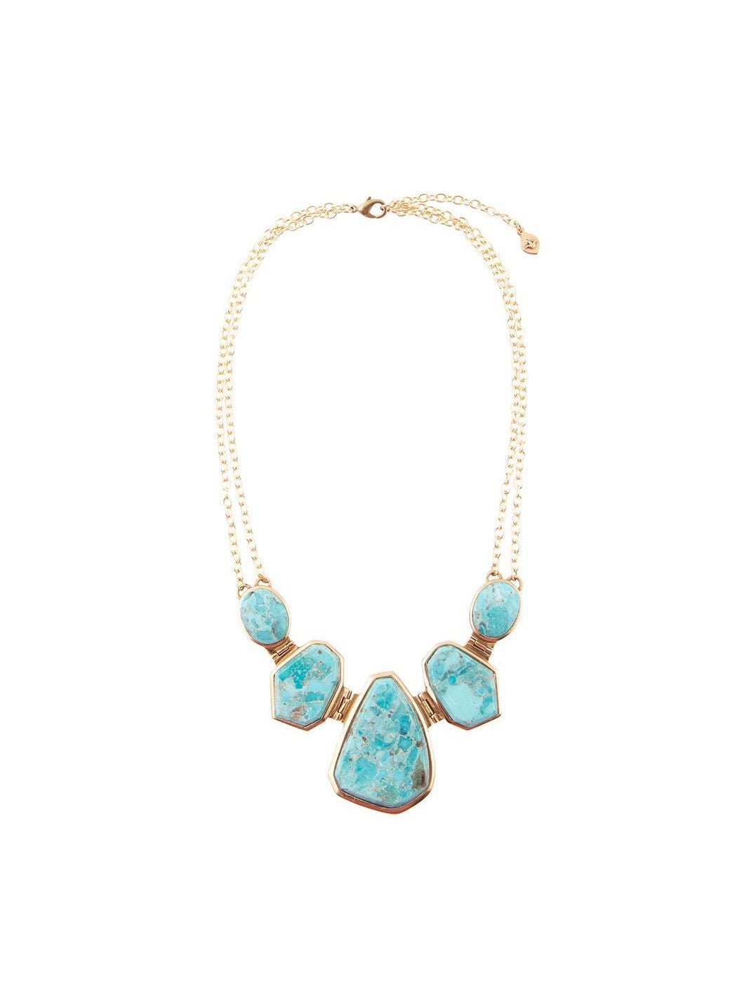 Slabs of Blue Turquoise Golden Statement Necklace - Courbe et Compagnie