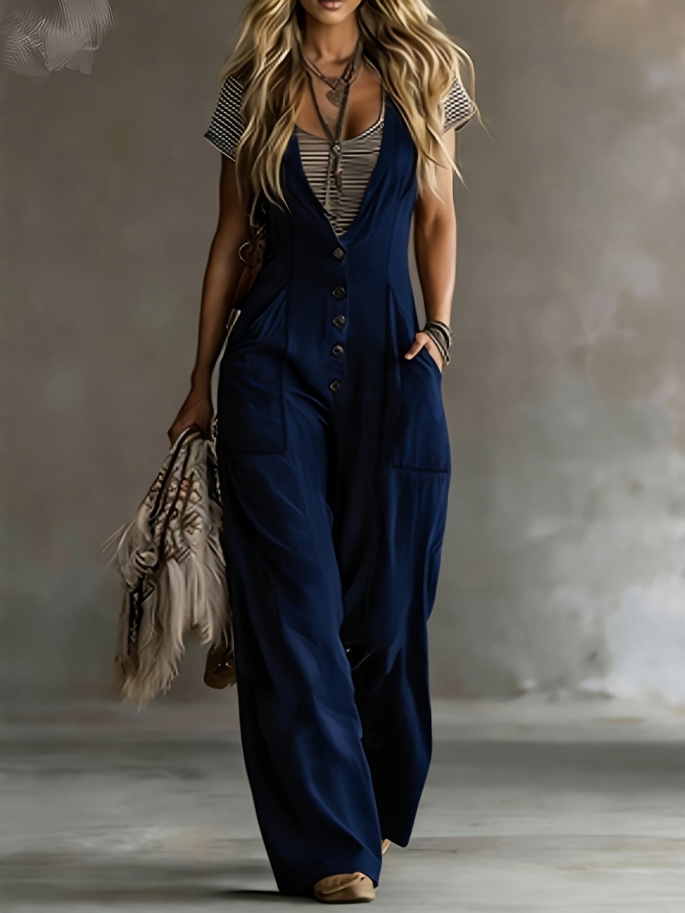 Sleeveless Loose Wide-Leg Jumpsuit with Two Pockets | 4 Colors - Courbe et Compagnie