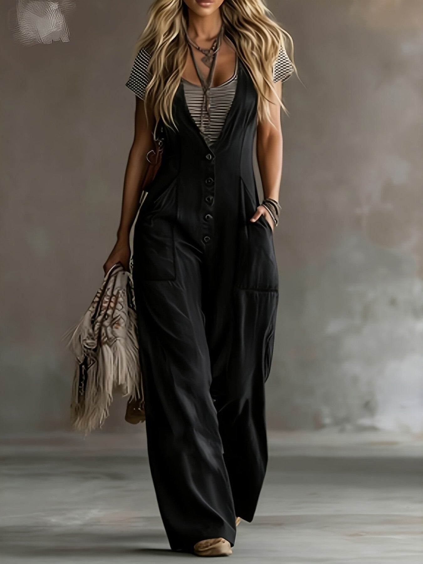 Sleeveless Loose Wide-Leg Jumpsuit with Two Pockets | 4 Colors - Courbe et Compagnie