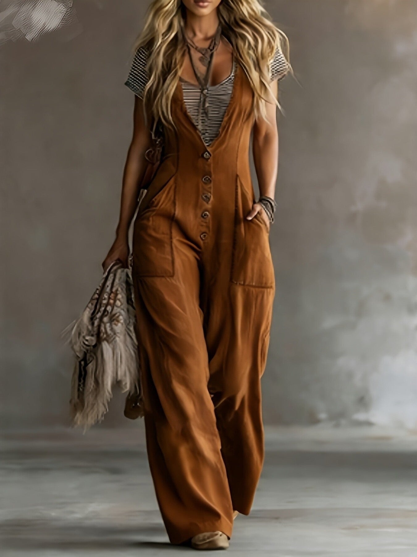 Sleeveless Loose Wide-Leg Jumpsuit with Two Pockets | 4 Colors - Courbe et Compagnie