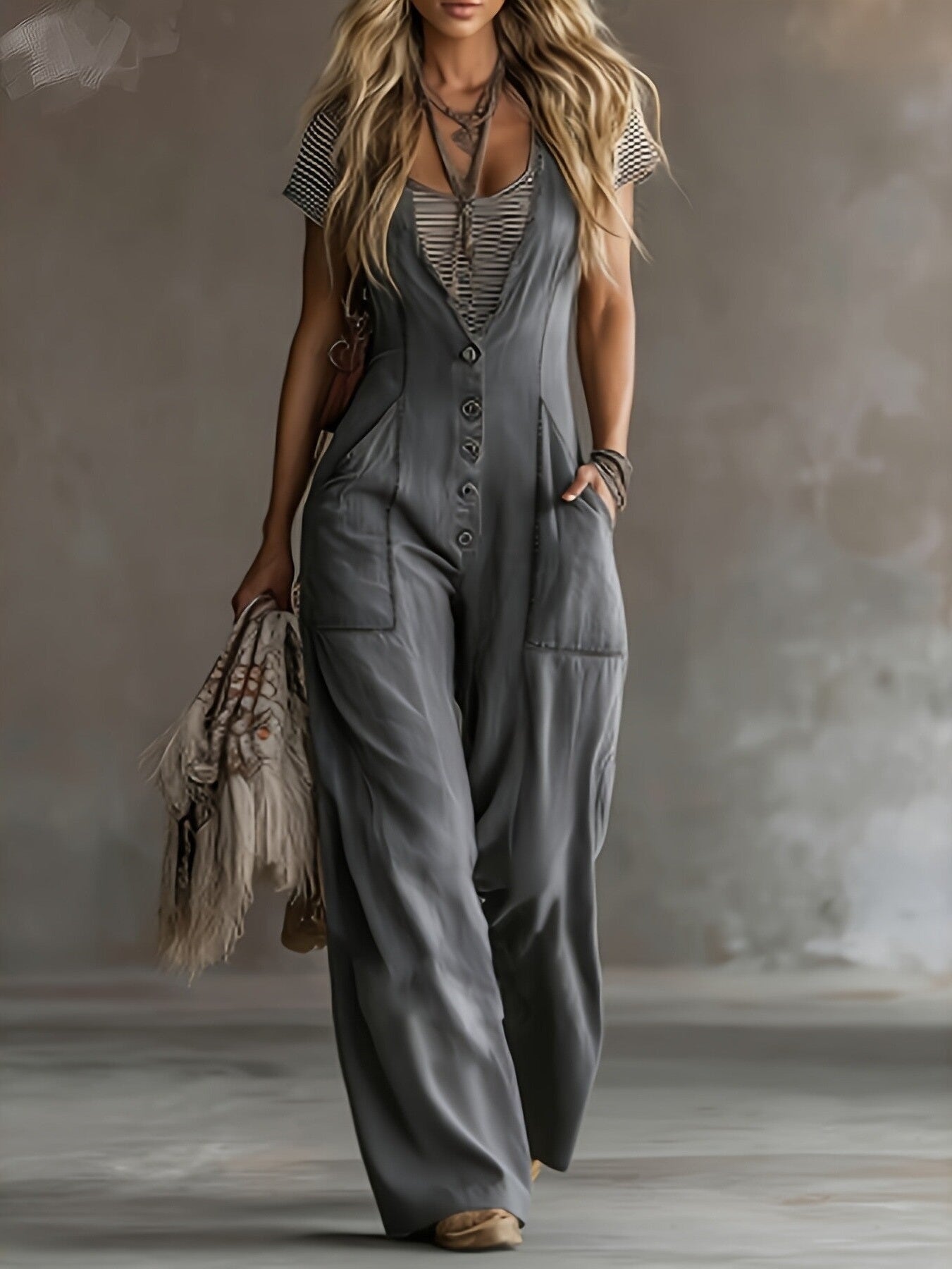Sleeveless Loose Wide-Leg Jumpsuit with Two Pockets | 4 Colors - Courbe et Compagnie