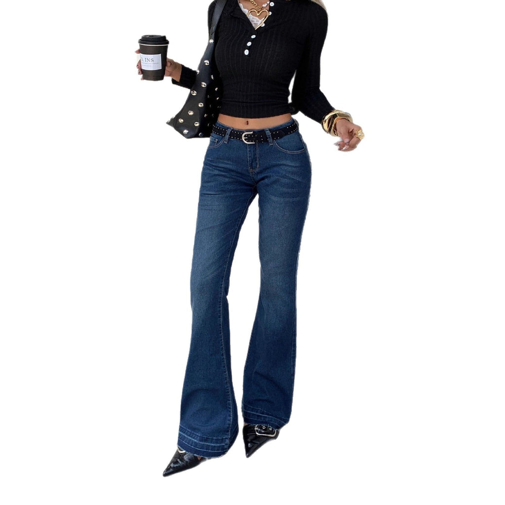 Slimming High Waist Denim Culottes Floor Grazing Fit In Dark Blue - Courbe et Compagnie