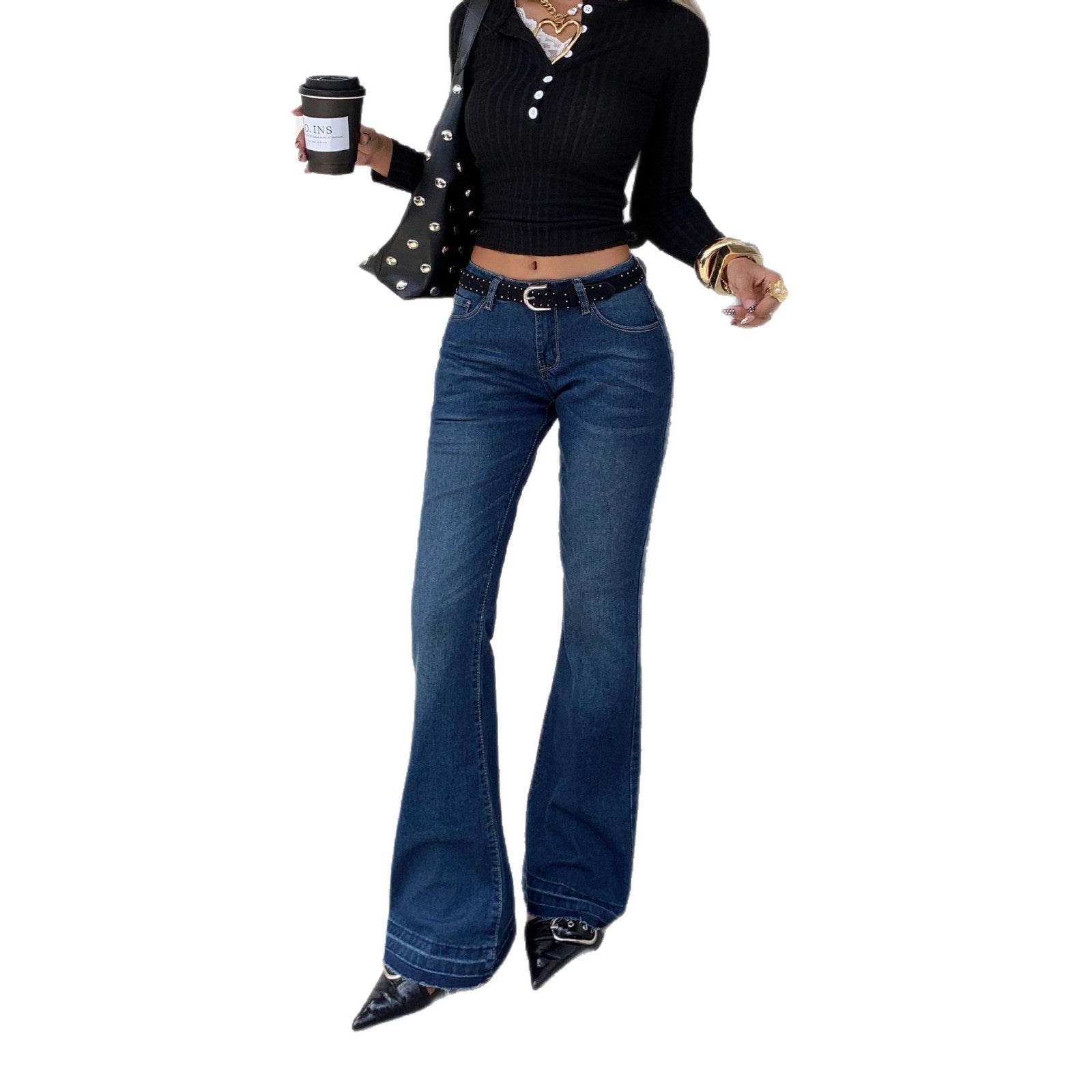 Slimming High Waist Denim Culottes Floor Grazing Fit In Dark Blue - Courbe et Compagnie