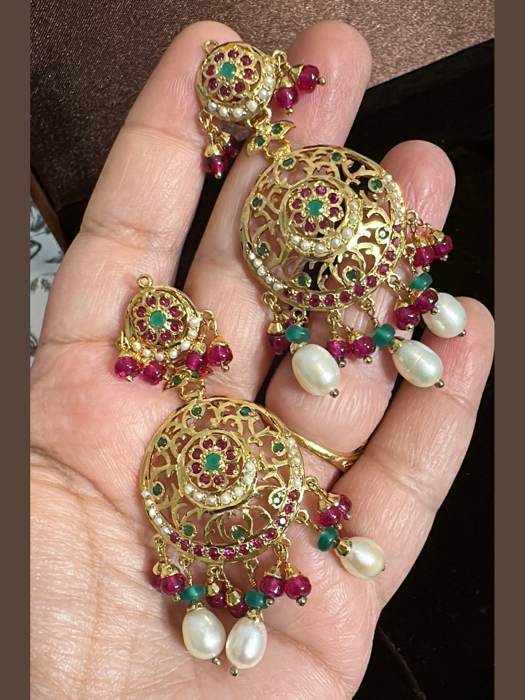 SN20 Ruby emerald pearl necklace with earrings|92.5silver gold plated ( READY TO SHIP ) - Courbe et Compagnie