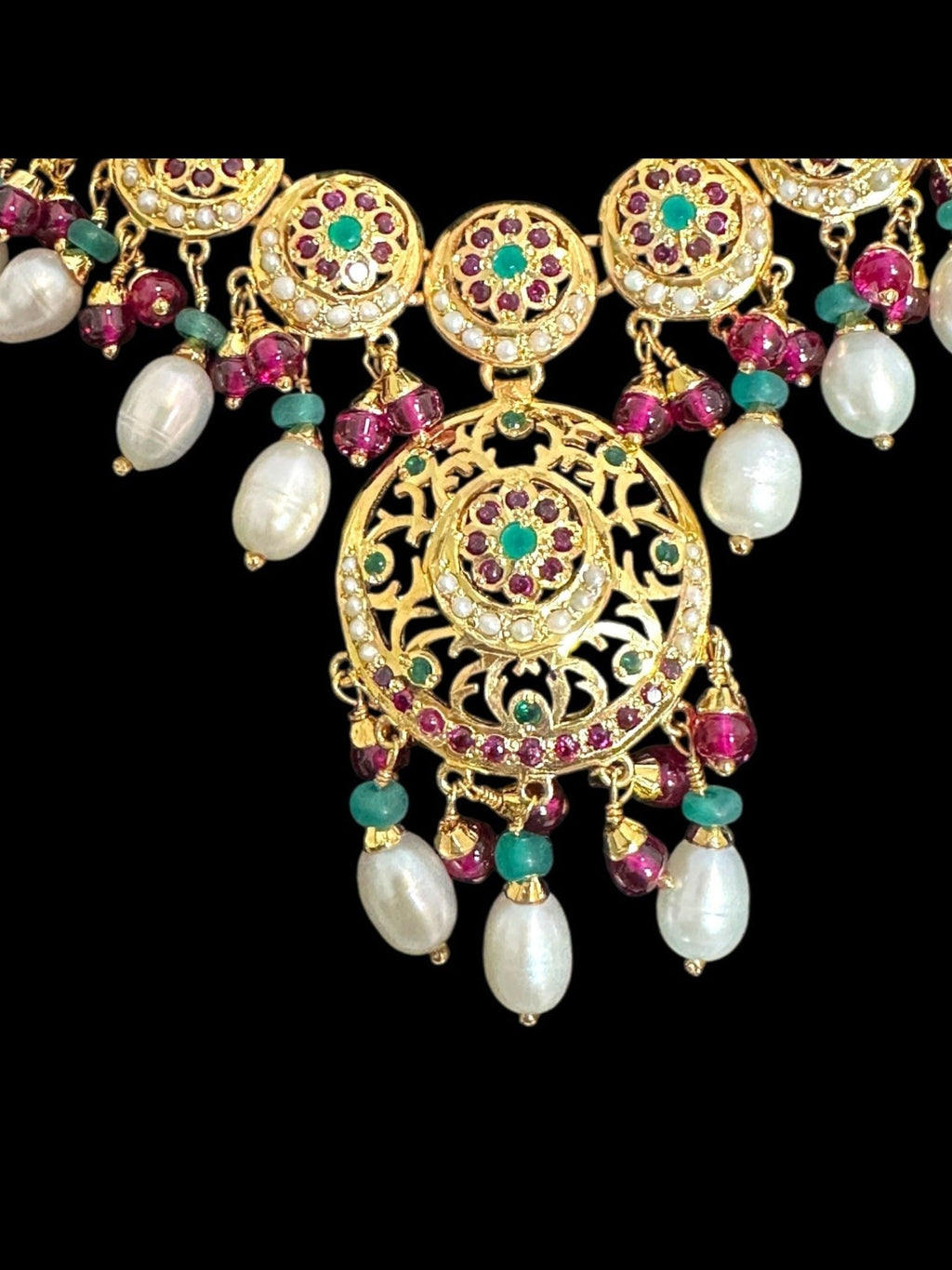 SN20 Ruby emerald pearl necklace with earrings|92.5silver gold plated ( READY TO SHIP ) - Courbe et Compagnie
