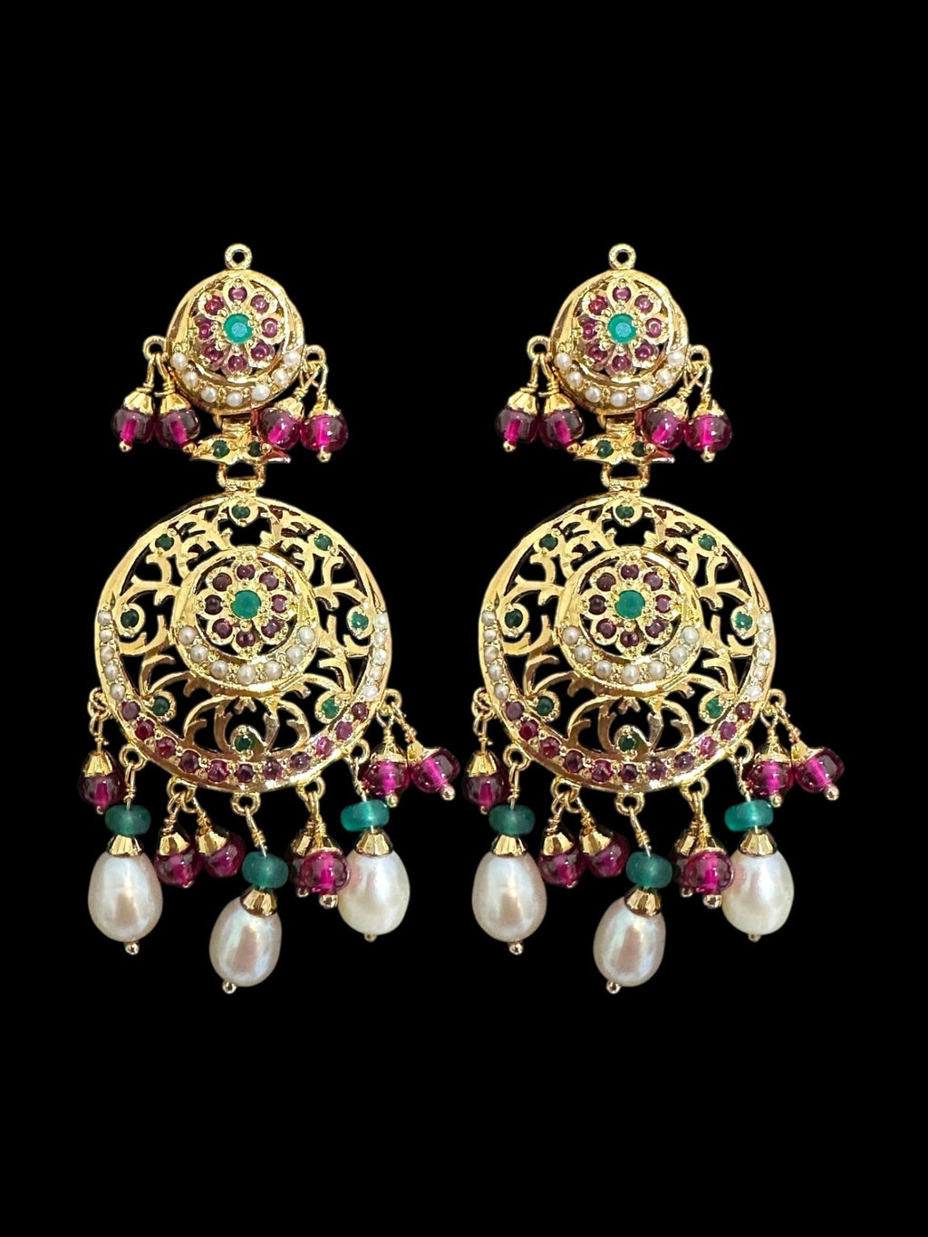 SN20 Ruby emerald pearl necklace with earrings|92.5silver gold plated ( READY TO SHIP ) - Courbe et Compagnie